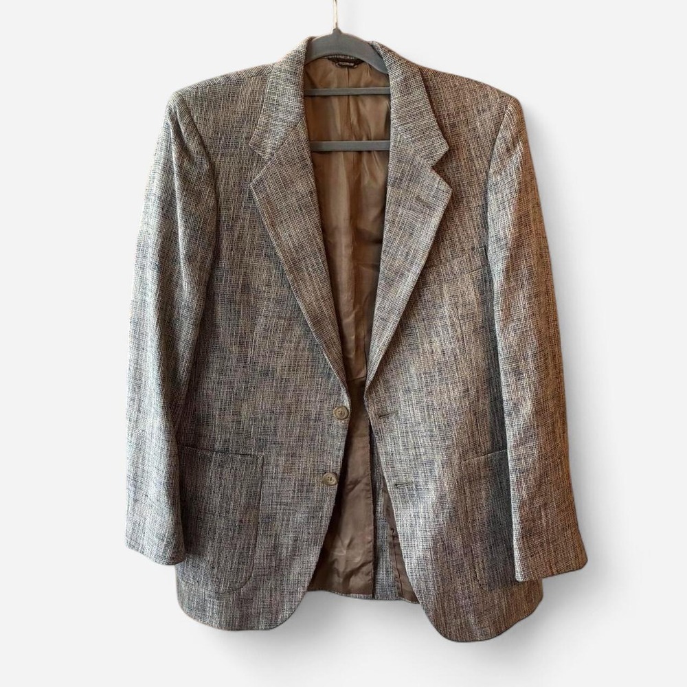 Givenchy Vintage Brown Taupe Tweed Men's Luxury Blazer Sz Lg old money luxury